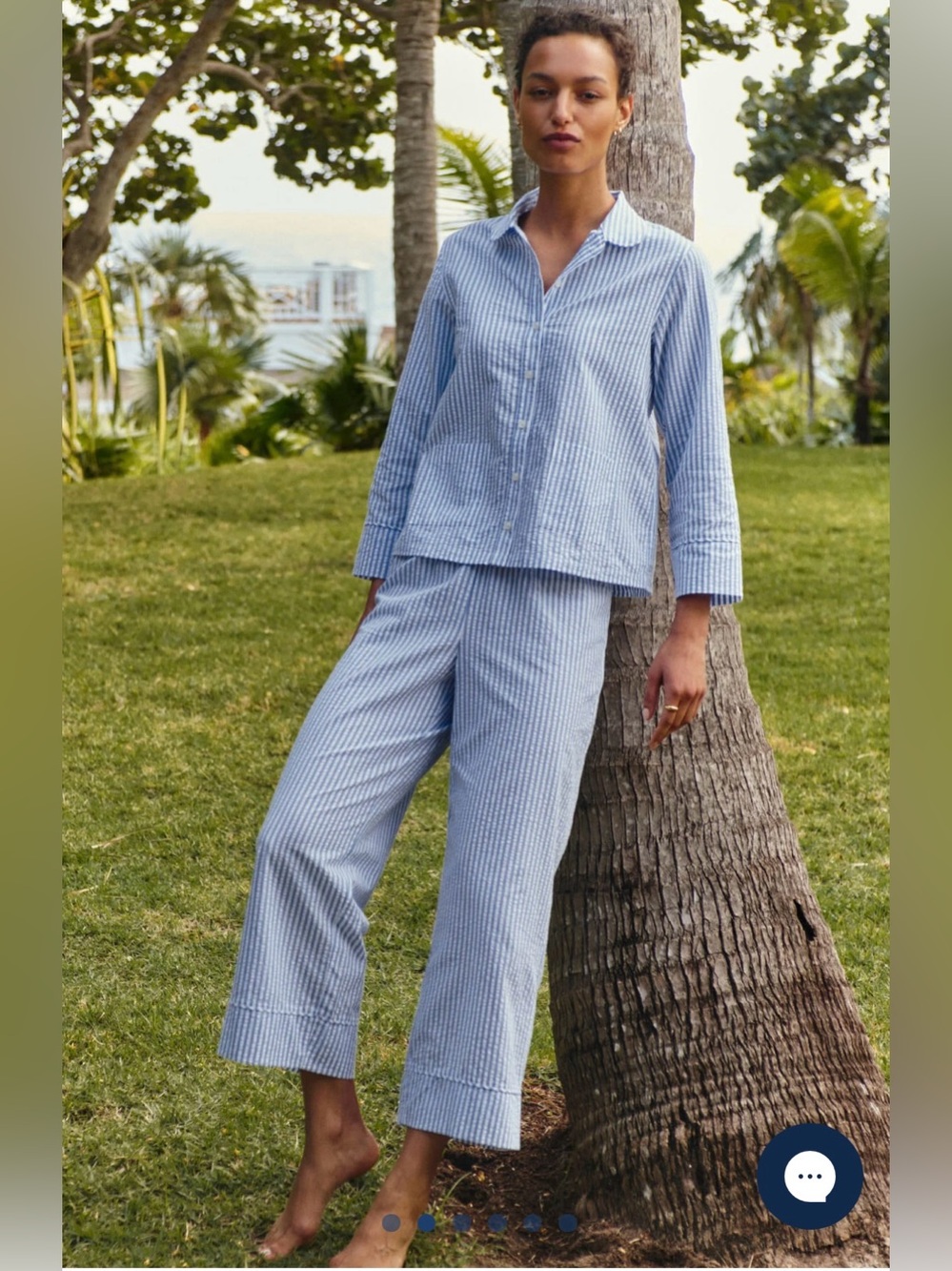 LAKE Two-Piece Seersucker Blue Stripe Cotton Pajama Set